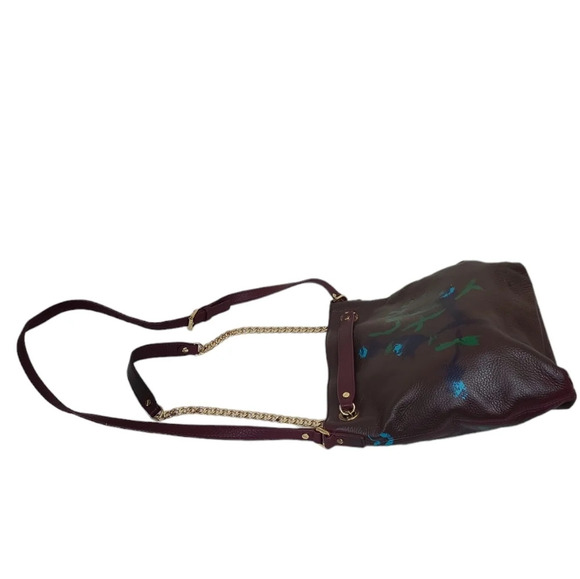 Michael Kors Handpainted Tote Cross body Leather Chain Shoulder Gold Tone - Picture 6 of 11